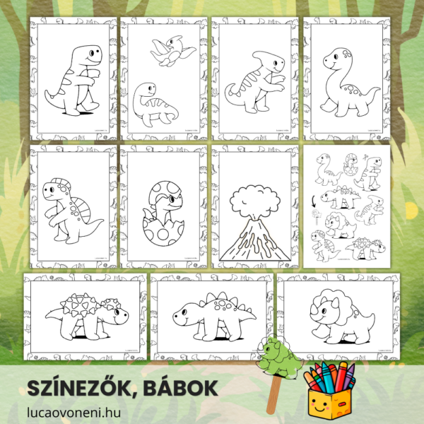 Dínós színezők, bábok